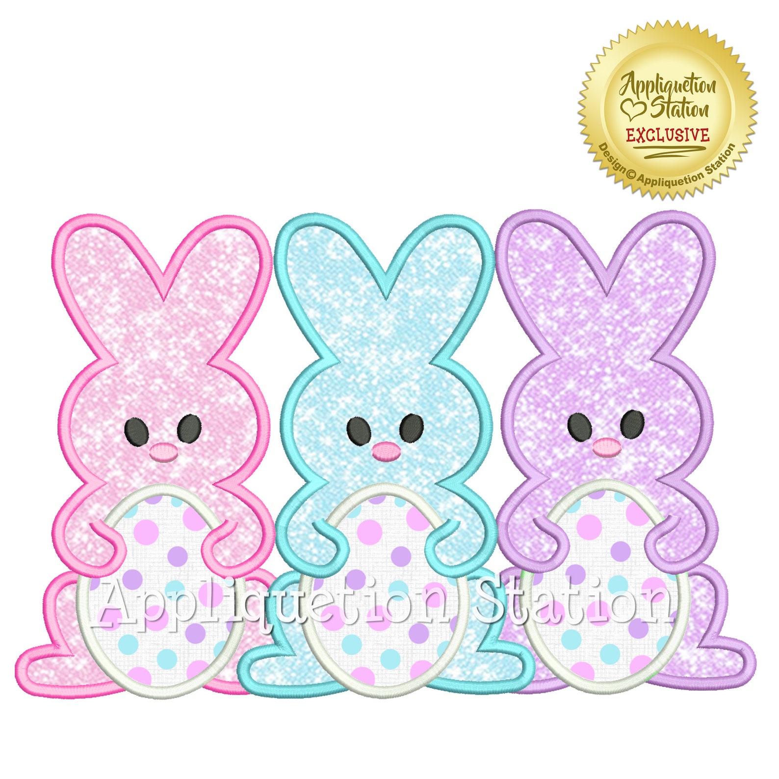 Bunny With Easter Egg Trio Applique Machine Embroidery Design Spring ...
