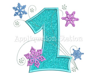 Snowflakes Number One 1st Birthday Applique Machine Embroidery Design first winter frozen INSTANT DOWNLOAD