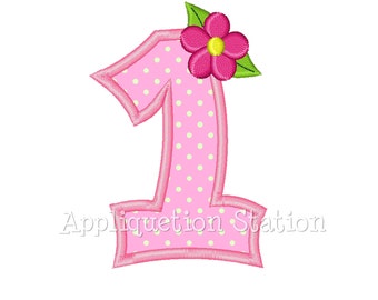 Number One Flower 1st Birthday Applique Machine Embroidery Design pink FIRST girl INSTANT DOWNLOAD