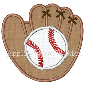 May include: A brown baseball glove with white stitching and red laces, holding a white baseball with red stitching.