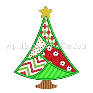 Patchwork Christmas Tree Applique Machine Embroidery Designs Winter INSTANT DOWNLOAD