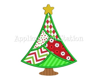 Patchwork Christmas Tree Applique Machine Embroidery Designs Winter INSTANT DOWNLOAD