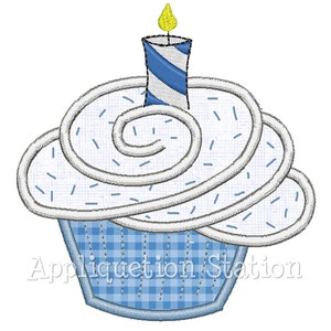 Birthday Cupcake Candle Applique Machine Embroidery Design Download 1st first boy or girl INSTANT DOWNLOAD