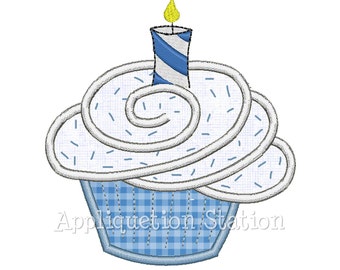 Birthday Cupcake Candle Applique Machine Embroidery Design Download 1st first boy or girl INSTANT DOWNLOAD