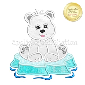 Polar Baby Bear on Iceberg Applique Machine Embroidery Design Cute Zoo Artic animal INSTANT DOWNLOAD