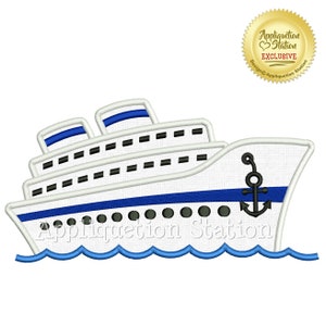 Cruise Ship Applique Machine Embroidery Design boat family vacation nautical vehicle INSTANT DOWNLOAD