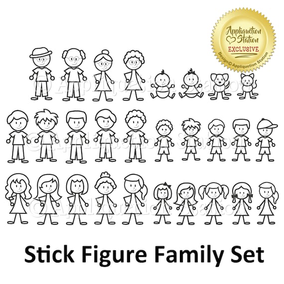 Stick Figure Family Machine Embroidery Design Build your own INSTANT DOWNLOAD