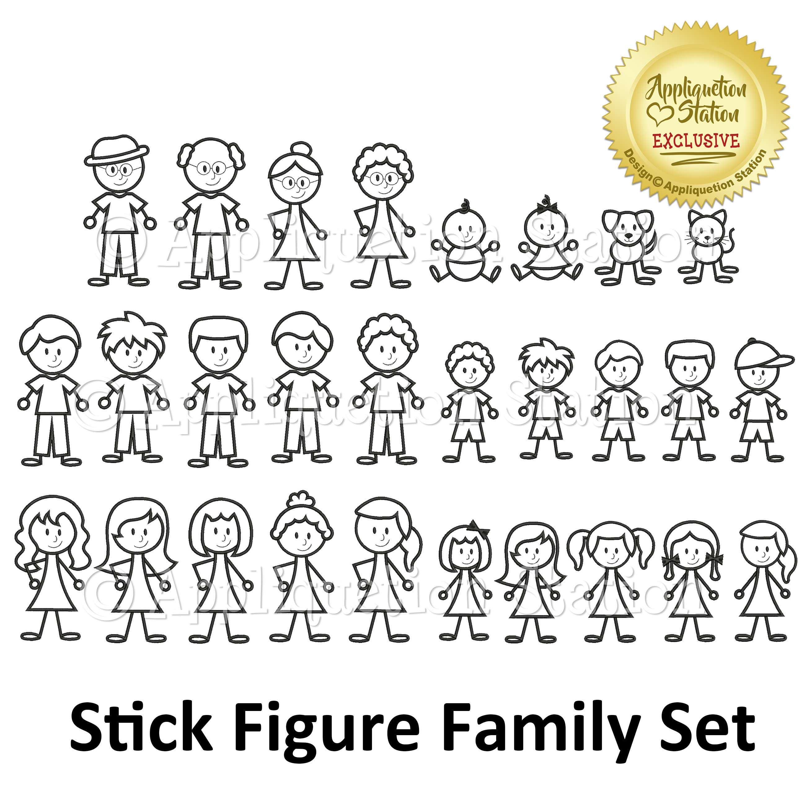 Stick Figure Family Machine Embroidery Design Build your own INSTANT  DOWNLOAD, image size:2620x2620