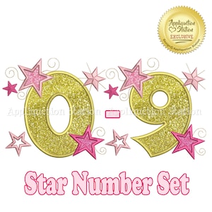 BX Star Numbers Set Birthday Applique Machine Embroidery Design 1,2,3,4,5,6,7,8,9,0 INSTANT DOWNLOAD