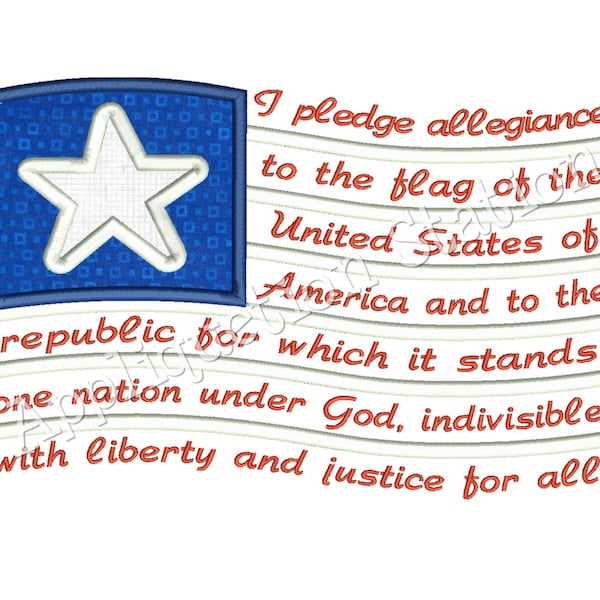 Pledge of Allegiance Flag Applique Machine Embroidery Design Pattern patriotic 4th of July Red White Blue INSTANT DOWNLOAD