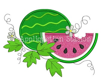 Watermelon Duo Flower Applique Machine Embroidery Design Girl On the Vine summer green pink fruit slice INSTANT DOWNLOAD