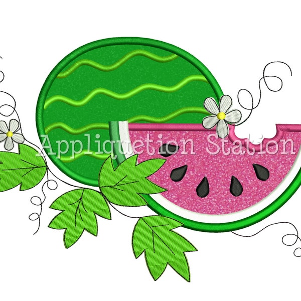 Watermelon Duo Flower Applique Machine Embroidery Design Girl On the Vine summer green pink fruit slice INSTANT DOWNLOAD