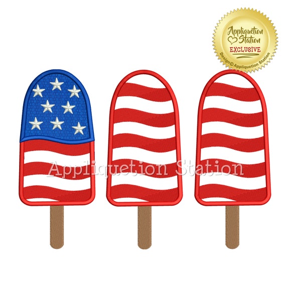 American Flag Popsicles Applique Machine Embroidery Design  