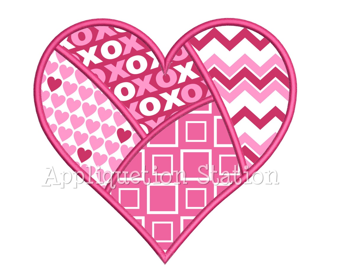 Patchwork Heart Applique Machine Embroidery Design Valentine Etsy