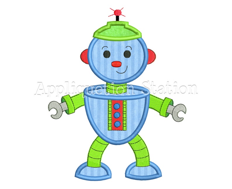 Robot Applique Machine Embroidery Design Download blue boy Etsy