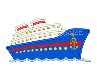 Cruise Ship 2 Color Applique Machine Embroidery Design ocean boat anchor sea INSTANT DOWNLOAD