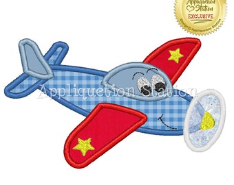 Airplane Plane Character Applique Machine Embroidery Design blue red boy vehicle INSTANT DOWNLOAD