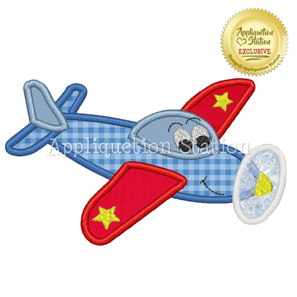 Airplane Plane Character Applique Machine Embroidery Design blue red boy vehicle INSTANT DOWNLOAD