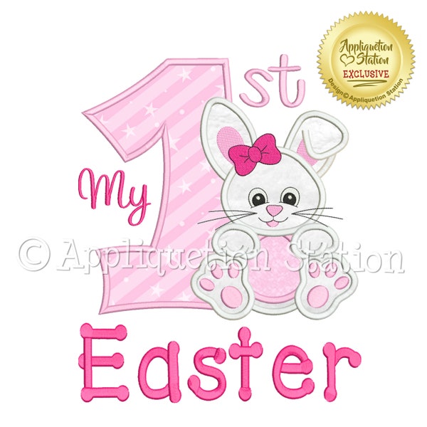 My 1st Easter Bunny Girl Applique Machine Embroidery Design Baby First Bow Spring Rabbit INSTANT DOWNLOAD