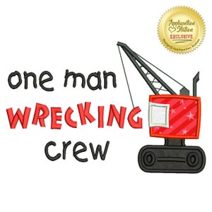 One Man Wrecking Crew crane construction truck tonka boy baby Applique Machine Embroidery Design Green INSTANT DOWNLOAD image 2