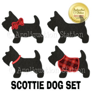 Applique Scottie Dog Silhouette Set Machine Embroidery Design sweater collar bow Pattern baby puppy animal INSTANT DOWNLOAD