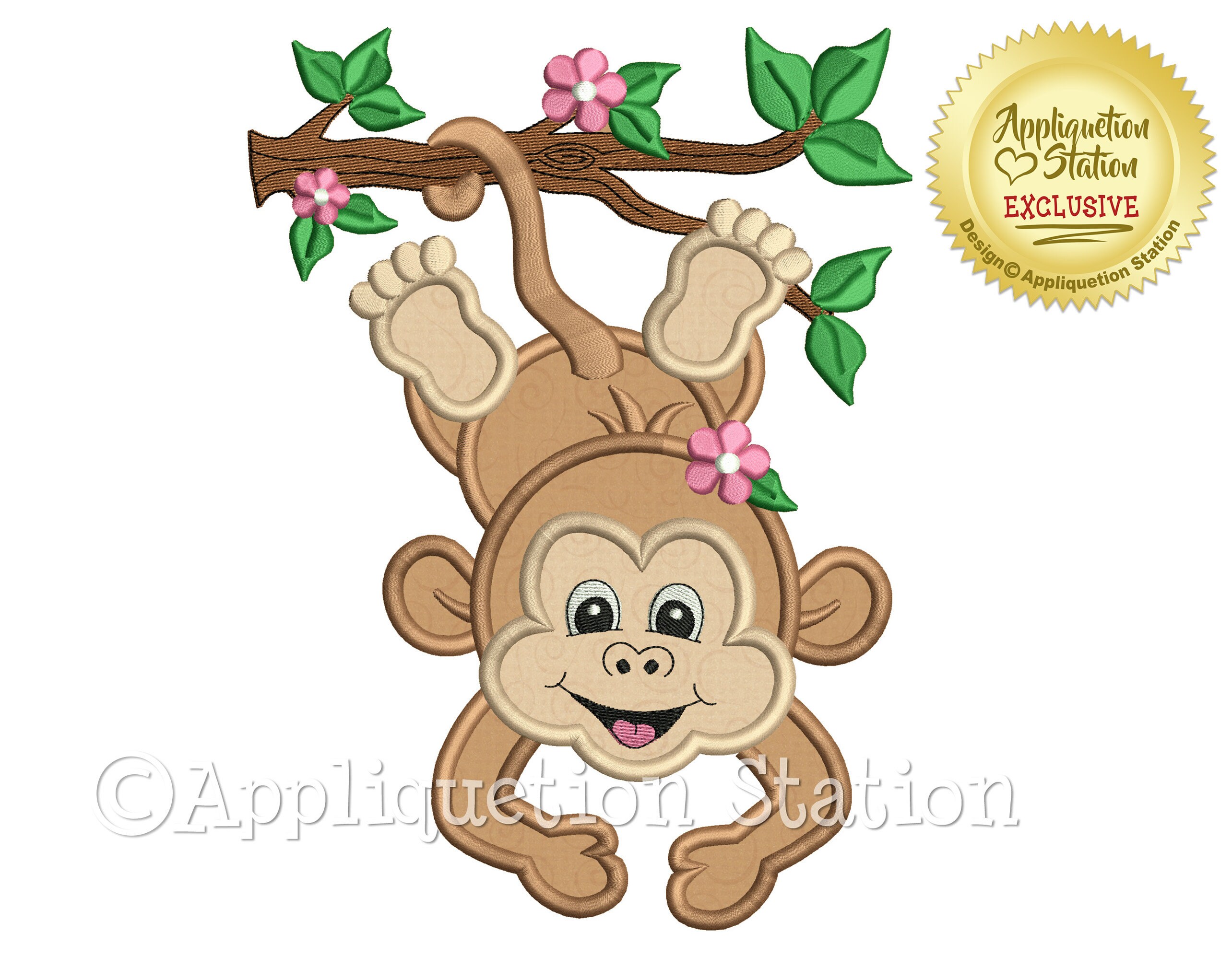 Applique Monkey Hanging Machine Embroidery Design Zoo Baby Etsy Norway