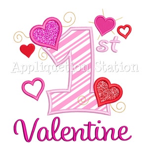 1st Valentine Number One Hearts Applique Machine Embroidery Design first INSTANT DOWNLOAD
