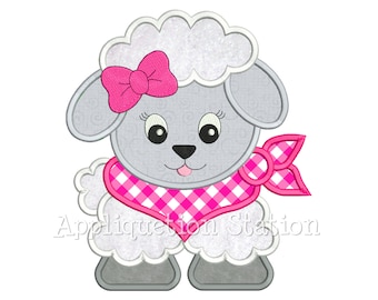 Applique Sheep Machine Embroidery Design Bandana Baby Girl Lamb Farm Animal Cute INSTANT DOWNLOAD