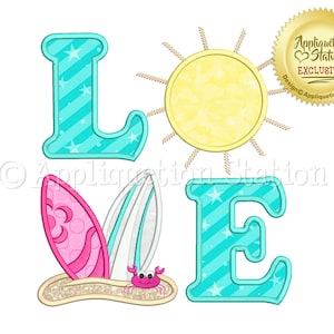LOVE Surfing Applique Machine Embroidery Design Pattern Summer Surfboards INSTANT DOWNLOAD