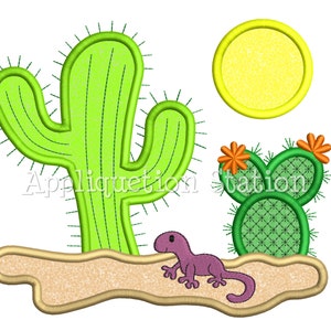 Cactus Desert Southwest Scene Applique Machine Embroidery Design gecko lizard iguana INSTANT DOWNLOAD