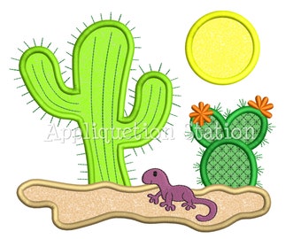 Cactus Desert Southwest Scene Applique Machine Embroidery Design gecko lizard iguana INSTANT DOWNLOAD