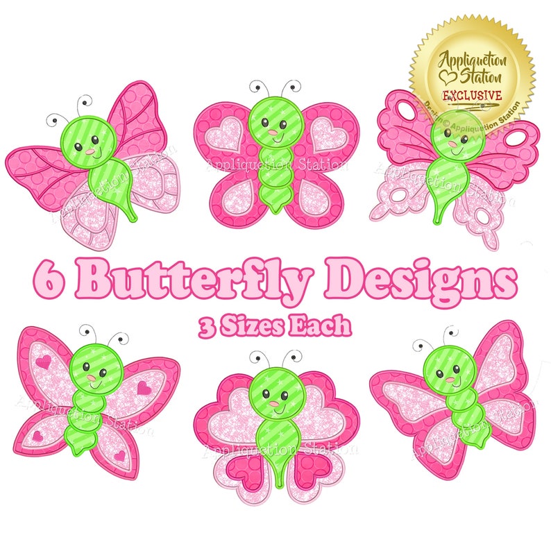 Puede incluir: Seis dise&ntilde;os de mariposas rosas y verdes con detalles de purpurina. Cada dise&ntilde;o de mariposa est&aacute; disponible en tres tama&ntilde;os.