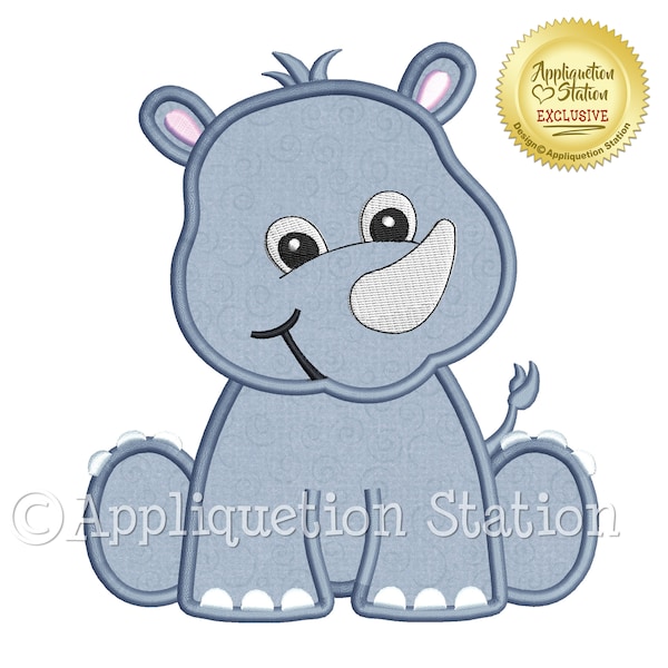 Applique Rhino Machine Embroidery Design Zoo Baby Jungle Boy Girl Cute Safari Rhinoceros animal INSTANT DOWNLOAD