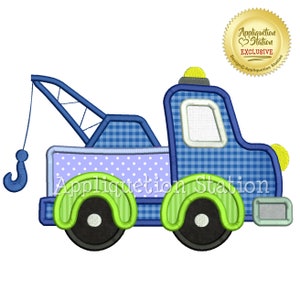 Tow Truck Applique Machine Embroidery Design blue green boy construction vehicle INSTANT DOWNLOAD