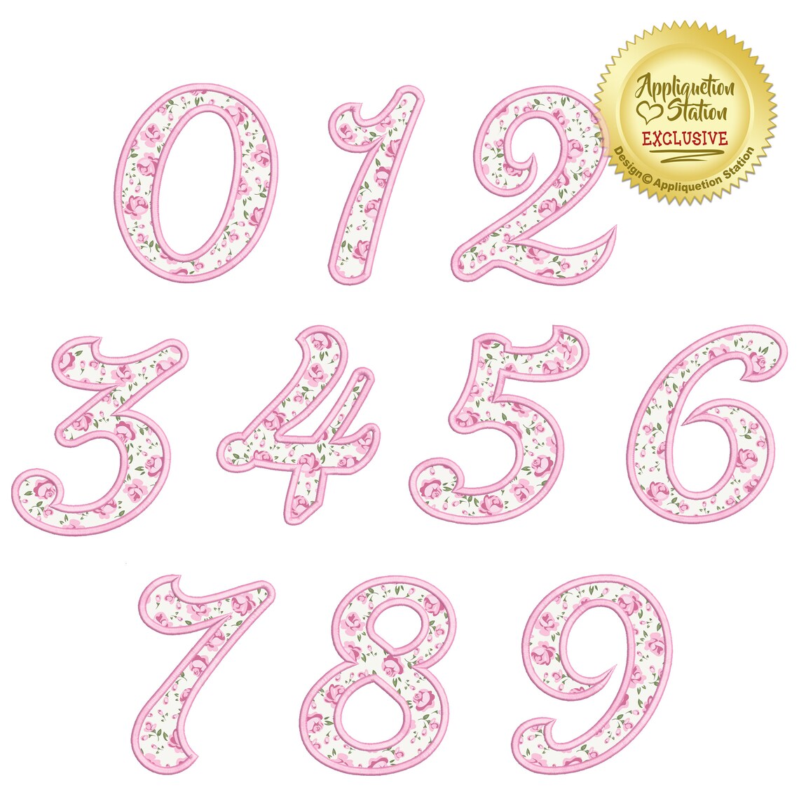 BX Script Numbers Set Applique Machine Embroidery Design Cursive 1 2 3 ...