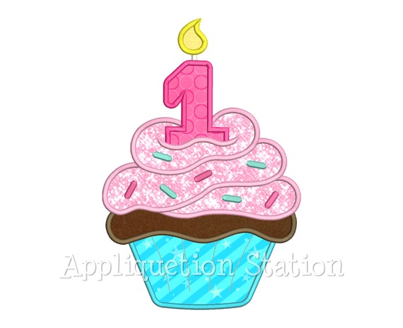 Birthday Cupcake Candle Number 1 Applique Machine Embroidery Etsy
