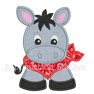 Applique Donkey Machine Embroidery Design Farm Bandana Baby Animal Cute Boy INSTANT DOWNLOAD