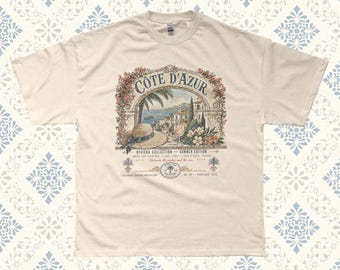 Cote d'Azur Vintage Graphic Tee | French Riviera Hotel Summer Shirt | Old Money France Travel Tee