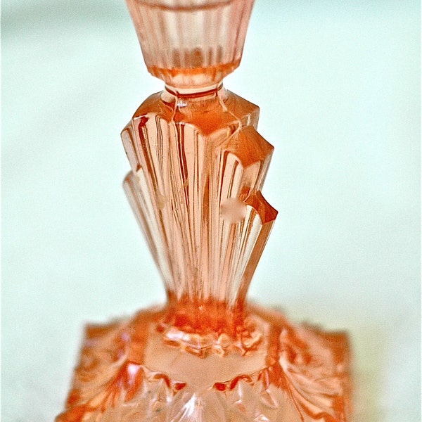 Cut Glass, Pink Mid Century Candlestick Holder