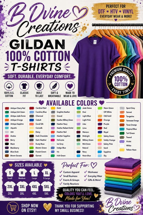Custom Gildan Heavy Cotton T-Shirt G5000 | Plain or Personalized Graphic Tee (Blank) 50+ Colors