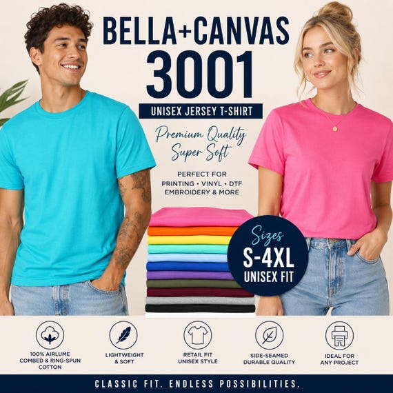 BELLA CANVAS 3001 UNISEX Blank T-shirt Premium Soft Cotton Tee S-4XL