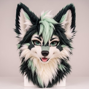 Custom Mint Green Wolf Fursuit Head, Paws, Tail, Handmade Furry Costume