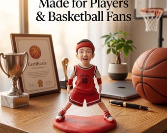Statuetta personalizzata di un giocatore di basket con testa oscillante, realizzata a partire da una foto, statuetta personalizzata di un atleta, regalo ideale per un allenatore di basket.