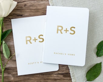 Modern Minimalist Wedding Vow Books, Customized Wedding Vows, His and Her Bride and Groom Wedding Vow Booklets with Gold Foil