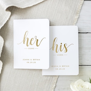 Vow Books, Wedding Vow Book, Wedding Vow Books Personalized White and Gold Foil His and Her Vow Booklets Set of 2