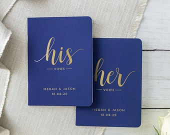 Gold Foil Custom Wedding Vow Books, Navy and Gold Bride and Groom Vow Booklets, Personalized Wedding Vows, His and Her Vows