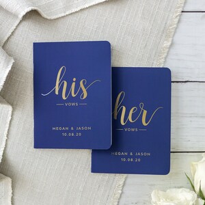 Gold Foil Custom Wedding Vow Books, Navy and Gold Bride and Groom Vow Booklets, Personalized Wedding Vows, His and Her Vows