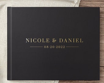 Wedding Guest Book Black and Gold Wedding Guestbook Wedding sign in Book, Hardcover Guest Book Custom Wedding Book