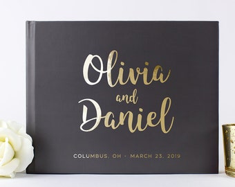 Real Gold Foil Wedding Guest Book, Wedding Guestbook Hardcover Landscape Alternative Custom Personalized Sign In Book, Instant Photo Booth