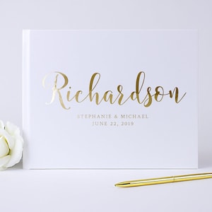 White Wedding Guest Book, Gold Foil Guestbook, Custom Wedding Guest Book, Unique Wedding Journal Sign In Book Ideas, Colors Available